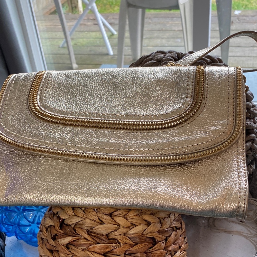 Michael Kors Metallic Gold Wristlet Clutch with Shoulder Strap